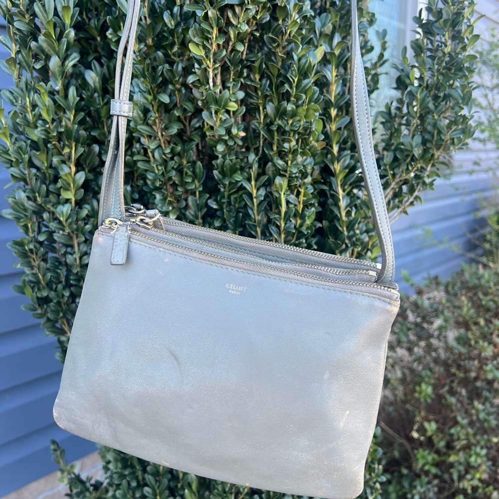 Celine Trio Gray Lambskin Leather Crossbody Bag - Picture 3 of 12